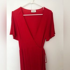 Aura the label red short sleeve wrap bohemian maxi dress. Size L